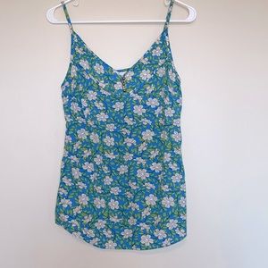 Cabi Tank Top Cami Blue Green Floral Blouse Sz Small Adjust Straps Metal Buttons